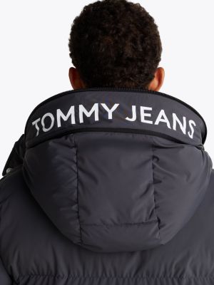 black relaxed hooded puffer jacket for men tommy jeans