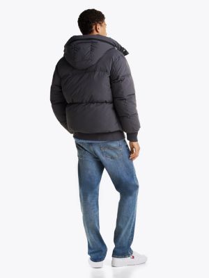 black relaxed hooded puffer jacket for men tommy jeans