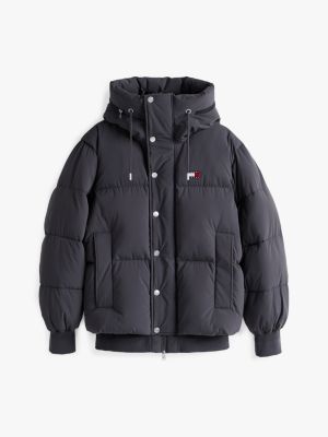 black relaxed hooded puffer jacket for men tommy jeans