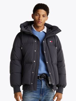 black relaxed hooded puffer jacket for men tommy jeans