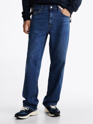 jeans straight fit sbiaditi blu da uomini tommy jeans