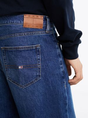 vaqueros rectos con efecto desteñido azul de hombres tommy jeans