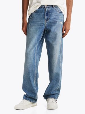 jean droit carpenter effet usé bleu pour hommes tommy jeans