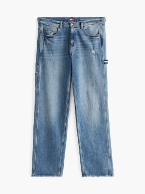 blue distressed straight carpenter jeans for men tommy jeans