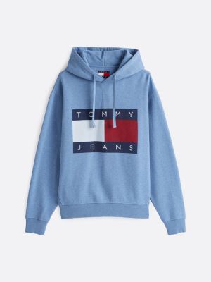 blauw relaxed fit hoodie van katoenmix-melange voor heren - tommy jeans