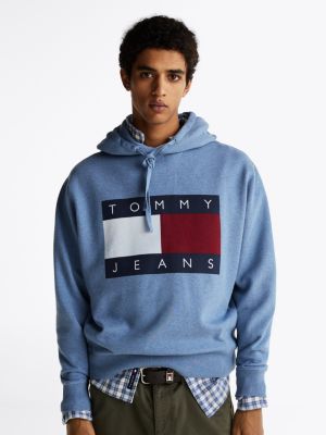 blue relaxed fit mélange-hoodie für herren - tommy jeans