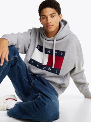 grey mélange relaxed hoody for men tommy jeans