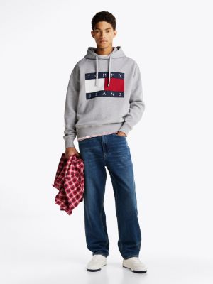 felpa relaxed fit mélange con cappuccio grigio da uomini tommy jeans