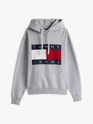 felpa relaxed fit mélange con cappuccio grigio da uomini tommy jeans