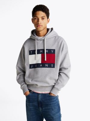 grey relaxed fit hoodie van katoenmix-melange voor heren - tommy jeans