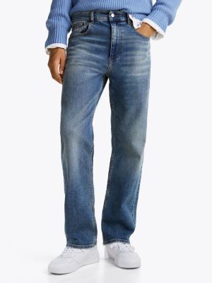 blau regular straight leg jeans mit whisker-effekt für herren - tommy jeans