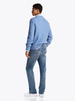 blau regular straight leg jeans mit whisker-effekt für herren - tommy jeans