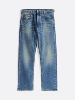 blau regular straight leg jeans mit whisker-effekt für herren - tommy jeans