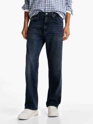 blau regular straight leg jeans mit fade-effekten für herren - tommy jeans