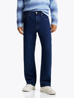 jean droit coupe standard effet délavé bleu pour hommes tommy jeans