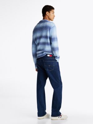 jean droit coupe standard effet délavé bleu pour hommes tommy jeans