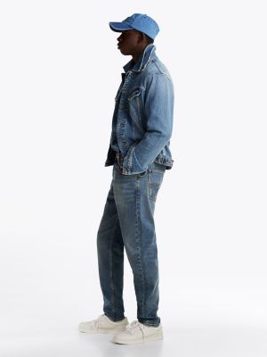 jean fuselé décontracté isaac délavé bleu pour hommes tommy jeans