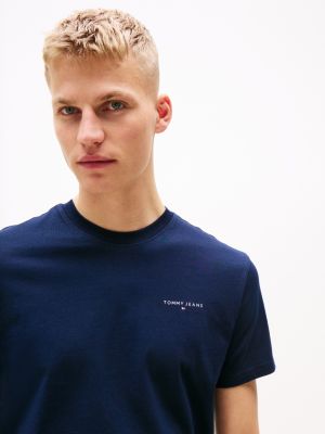niebieski t-shirt o wąskim kroju z logo dla mężczyźni - tommy jeans