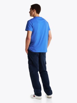 blauw slim fit t-shirt met ronde hals en logo voor heren - tommy jeans