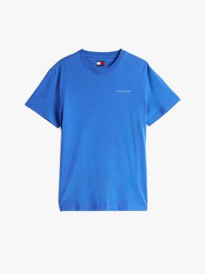 blauw slim fit t-shirt met ronde hals en logo voor heren - tommy jeans