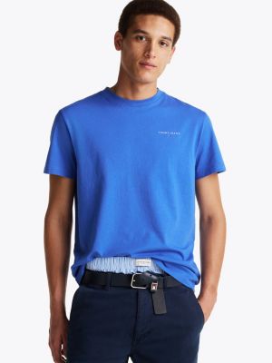 camiseta de corte slim con logo azul de hombres tommy jeans