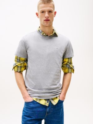 grey logo slim t-shirt for men tommy jeans