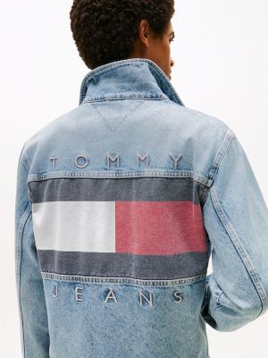 blue ryan back logo denim trucker jacket for men tommy jeans