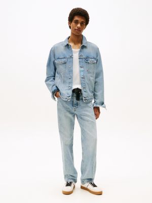 blue ryan back logo denim trucker jacket for men tommy jeans