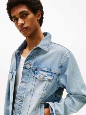 blue ryan back logo denim trucker jacket for men tommy jeans