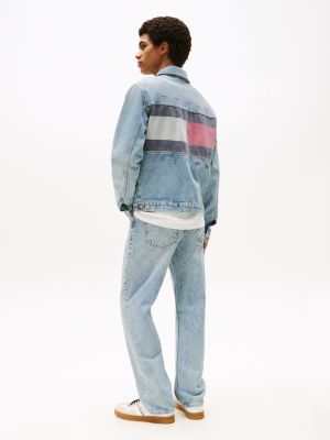 blue ryan back logo denim trucker jacket for men tommy jeans