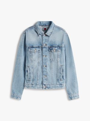 blue ryan back logo denim trucker jacket for men tommy jeans