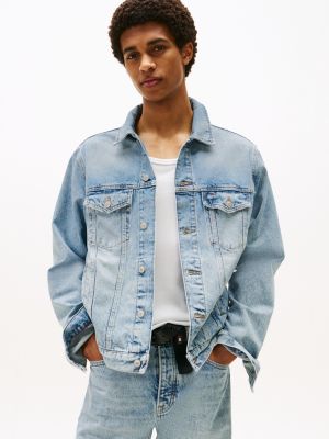 blue ryan back logo denim trucker jacket for men tommy jeans