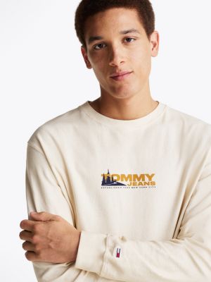 beige back logo long sleeve t-shirt for men tommy jeans