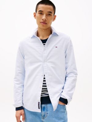 blue regular fit button down oxford shirt for men tommy jeans