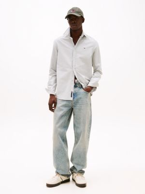 grey regular fit button down oxford shirt for men tommy jeans
