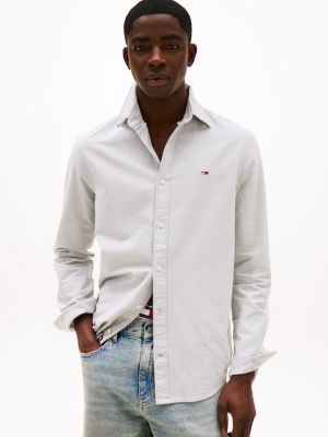 grey regular fit button down oxford shirt for men tommy jeans