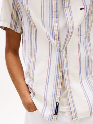 camicia regular fit a maniche corte e righe multicolore da uomini tommy jeans