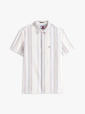 camicia regular fit a maniche corte e righe multicolore da uomini tommy jeans