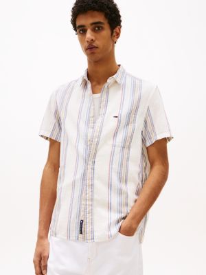 camicia regular fit a maniche corte e righe multi da uomini tommy jeans