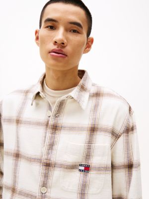 multi textured check overshirt for men tommy jeans