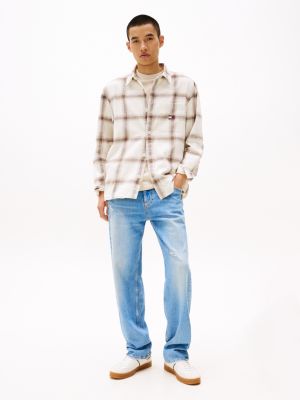 multi textured check overshirt for men tommy jeans