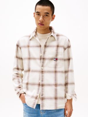 multi textured check overshirt for men tommy jeans