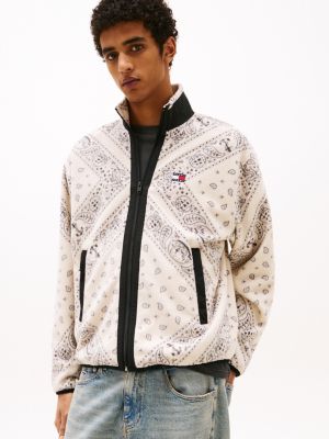 multi paisley polar fleece zip-thru sweatshirt for men tommy jeans