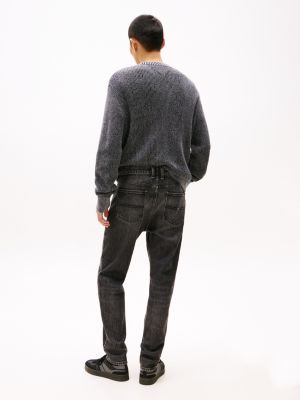 zwart isaac tapered jeans met fading voor heren - tommy jeans