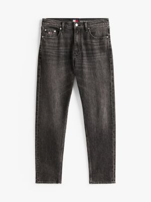 zwart isaac tapered jeans met fading voor heren - tommy jeans