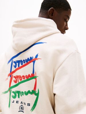 beige signature logo relaxed hoody for men tommy jeans