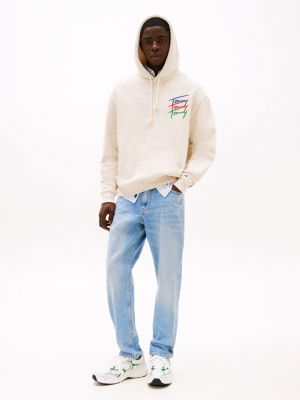 beige signature logo relaxed hoody for men tommy jeans