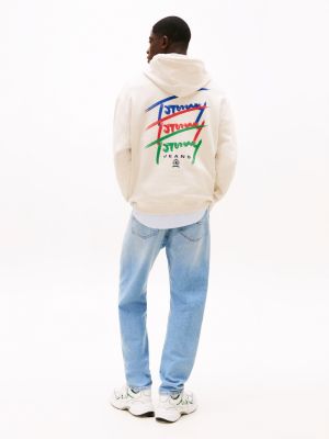 beige signature logo relaxed hoody for men tommy jeans