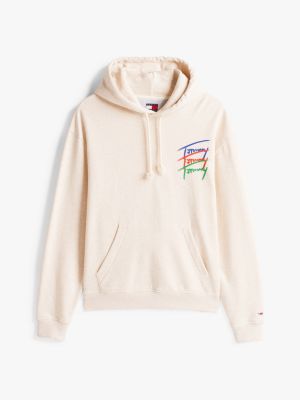 beige signature logo relaxed hoody for men tommy jeans