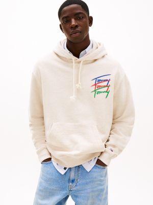 beige signature logo relaxed hoody for men tommy jeans